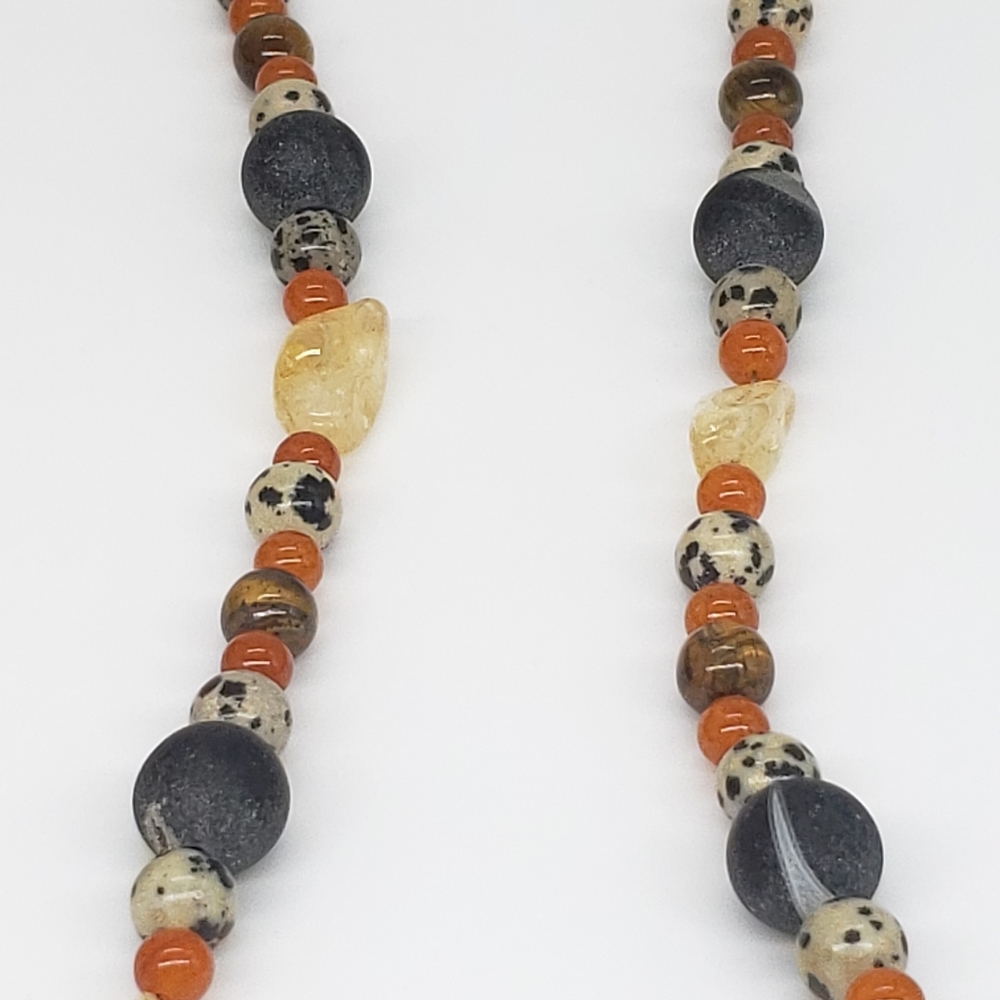 Boho Dalmatian, Citrine, Tigers Eye bead Necklace - Picture 8 of 8